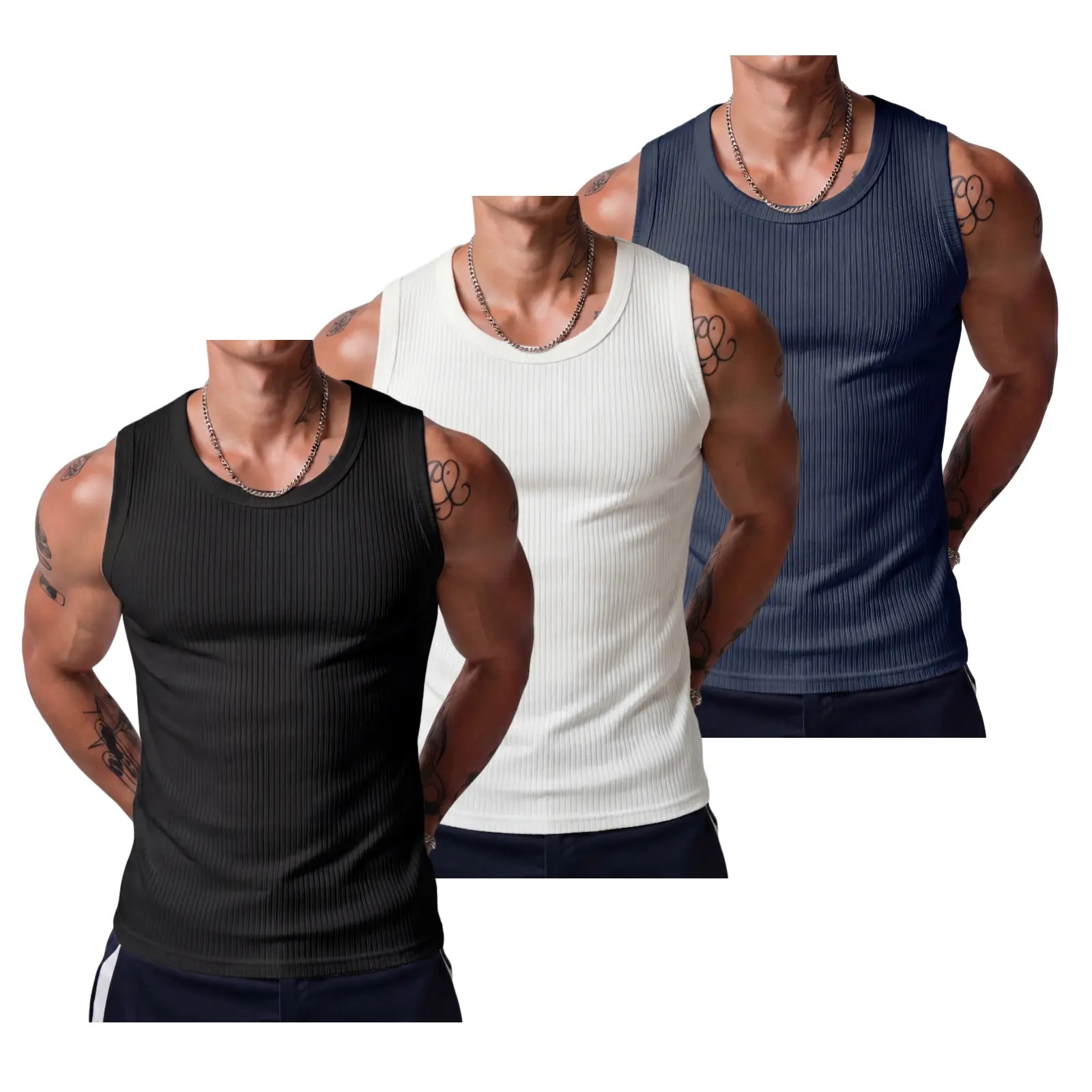 Men's Wide Strap Ribbed Muscle Tank Top