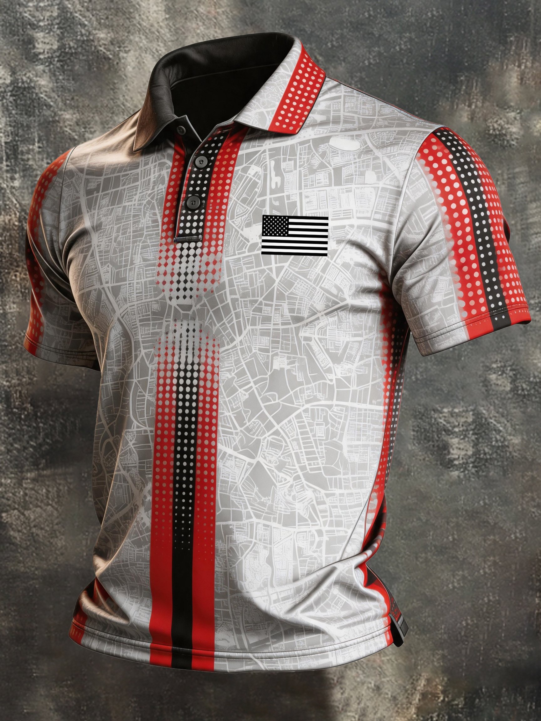 Men's Retro Patriotic Color-Block Short-Sleeve Polo Shirt