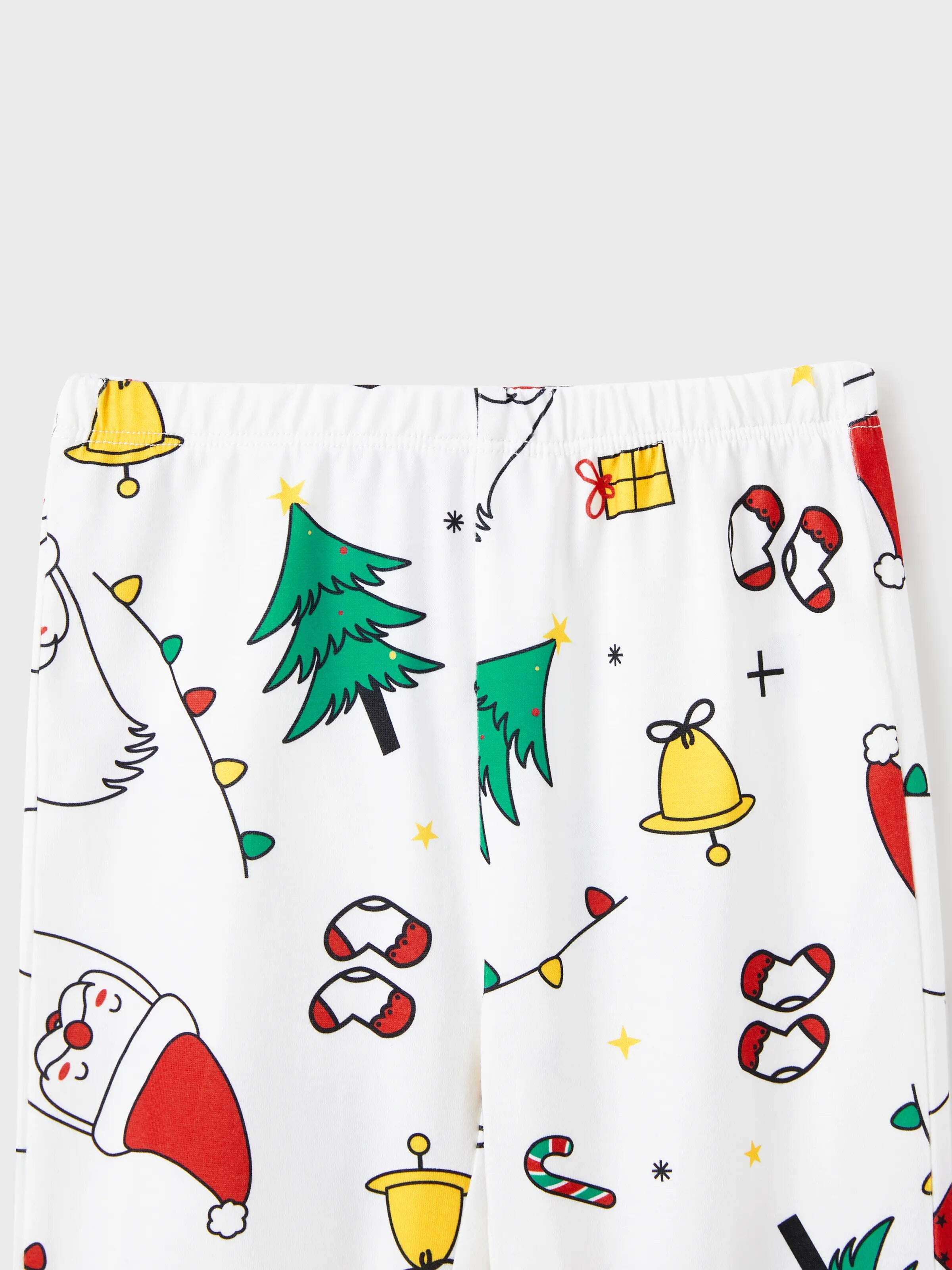 Christmas Family Matching Colorful Festival Theme Print Long Sleeve Pajamas Sets with Christmas Socks White