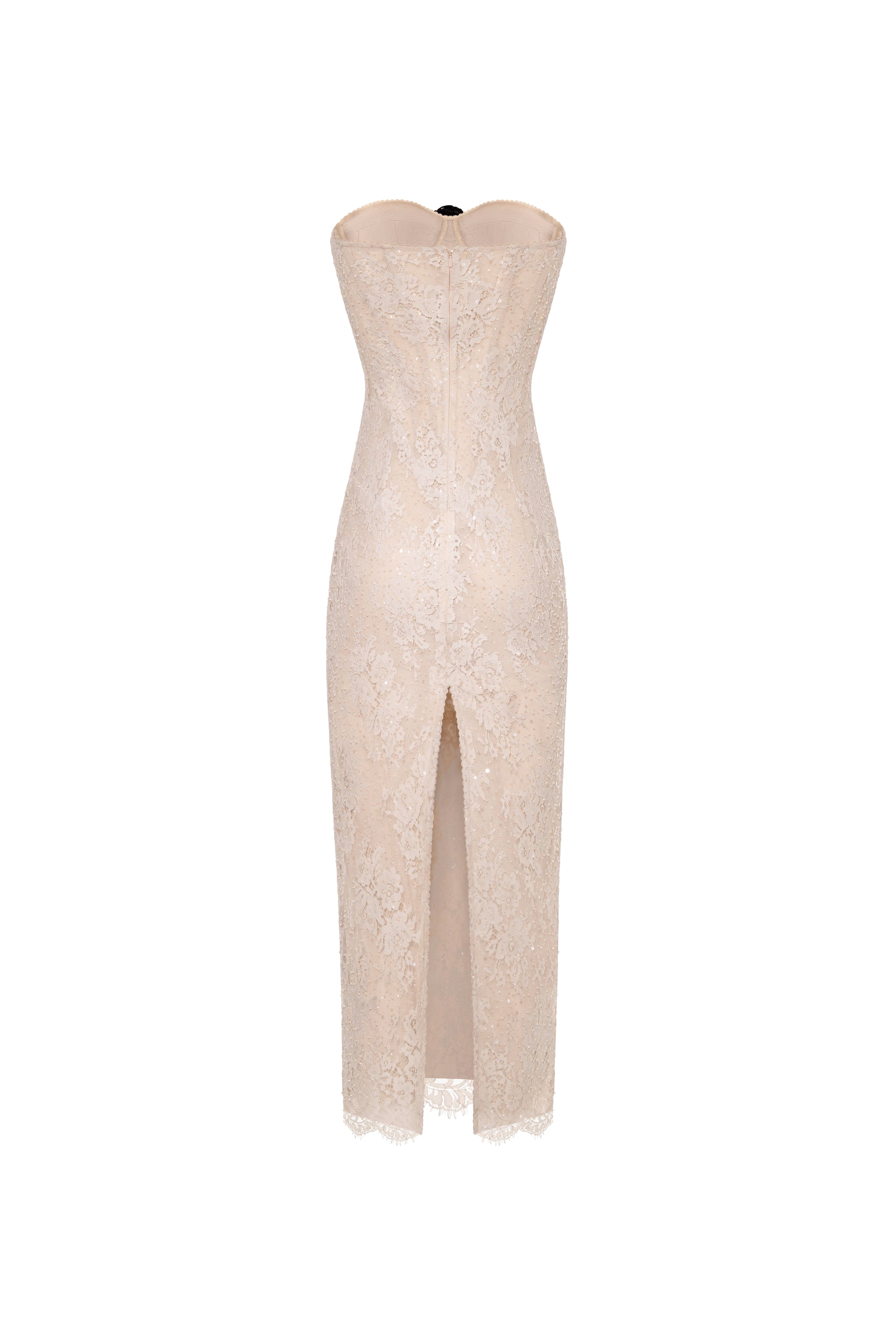 Nude lace corset maxi dress