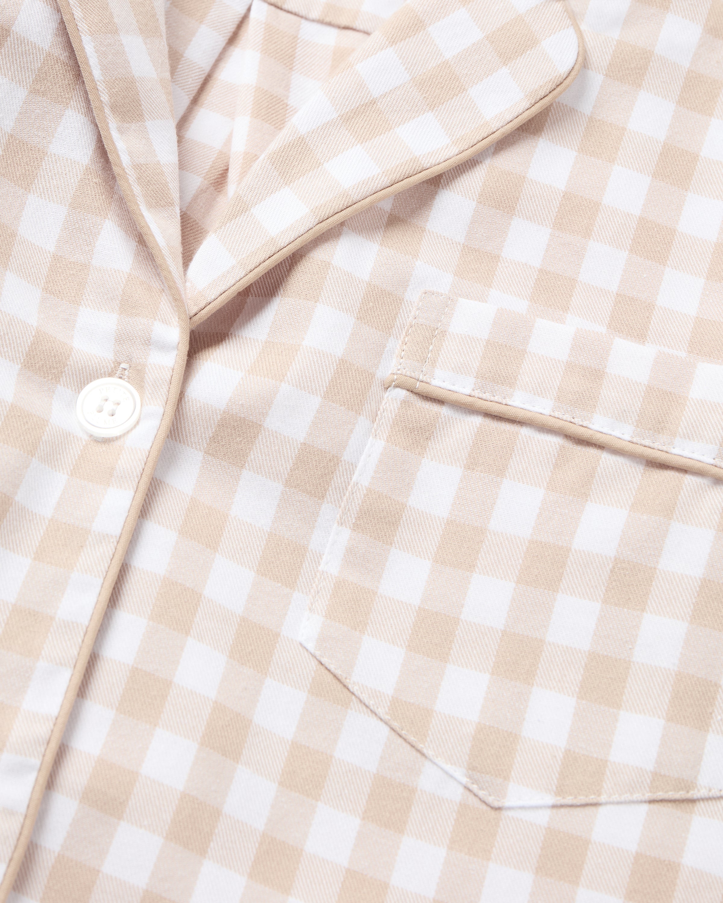 Women's Twill Short Sleeve Short Set in Camel Gingham