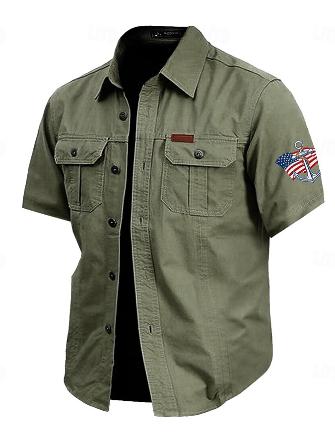 Men's American Flag Anchor Print Fixture Short Sleeve Shirt