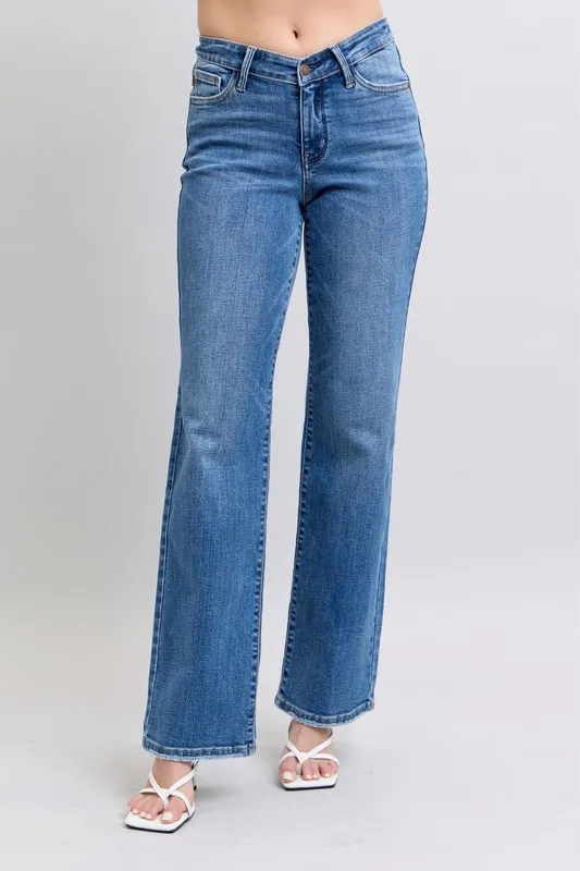 Blue Full Size High Waist V-Front Vintage Wash Straight Jeans Plus Size