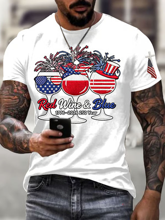 Men'S 1776–2026 250 Year Red Wine & Blue Printed  T-Shirt