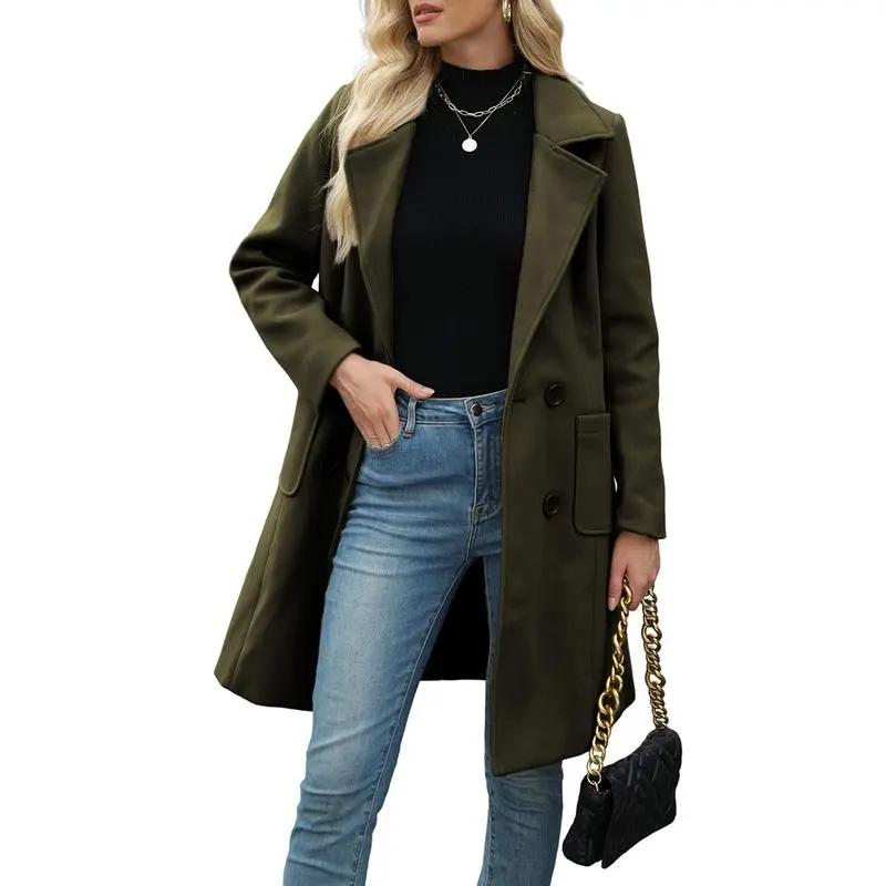 复制Women Wool Blend Camel Mid-Long Coat