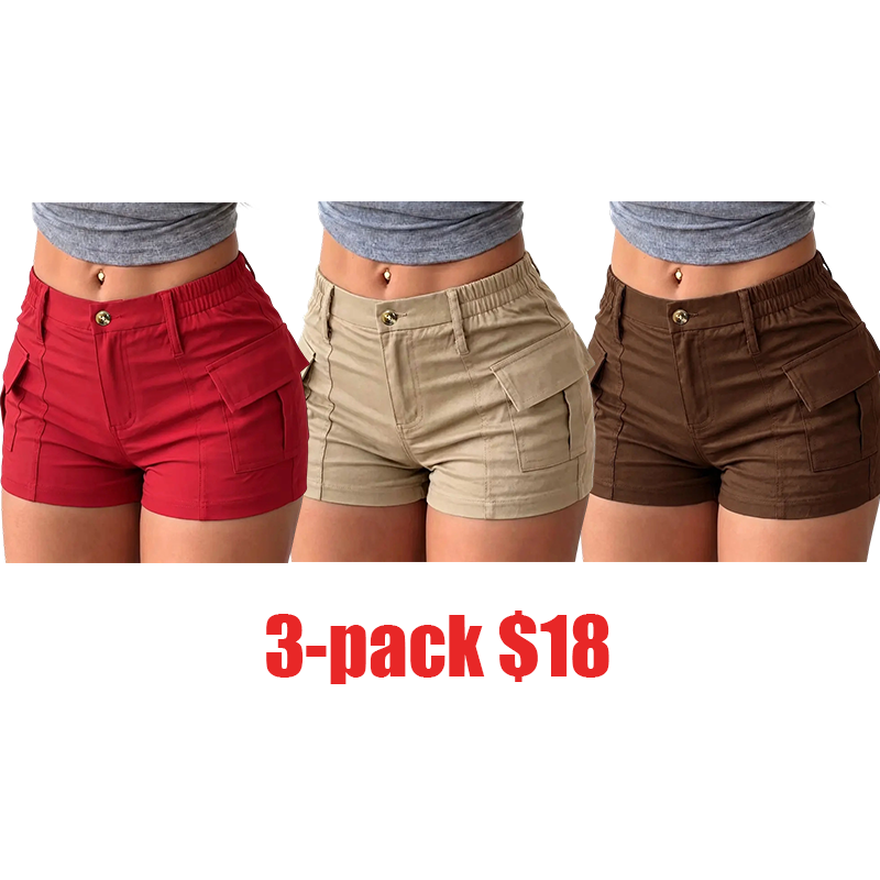 Women's 3-Pack Summer Cargo Shorts – Multi-Pocket Trousers with Side Pockets & Button Waist, Stylish Versatile Casual Shorts