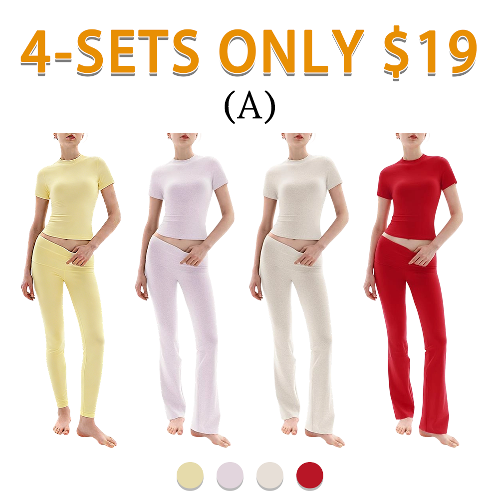 Women's Minimalist Short Sleeve & Fold-Over Flare Pants Lounge Set