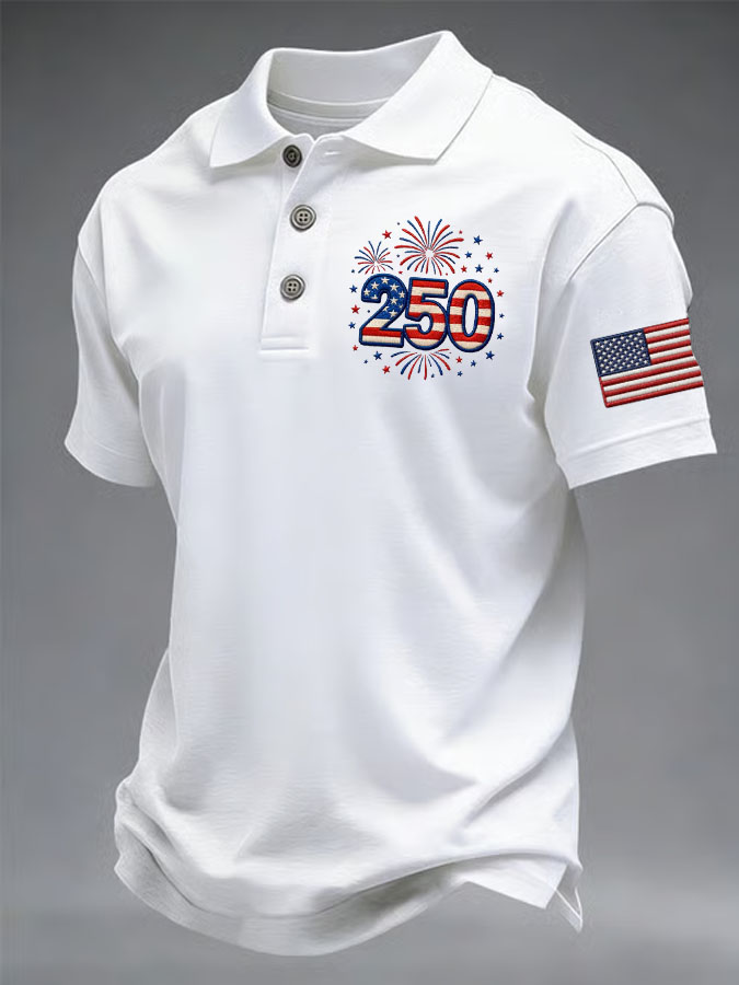Men'S Retro American Flag Independence Day Print Casual Polo Shirt