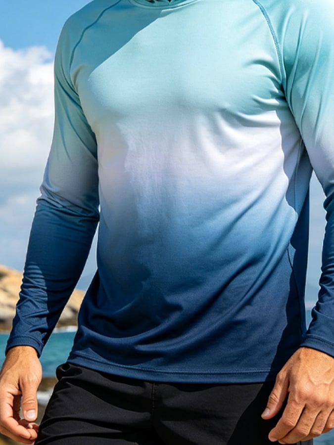 Men's Outdoor Sun Protection Breathable Cool Hooded Sun Protection Long-Sleeved Top