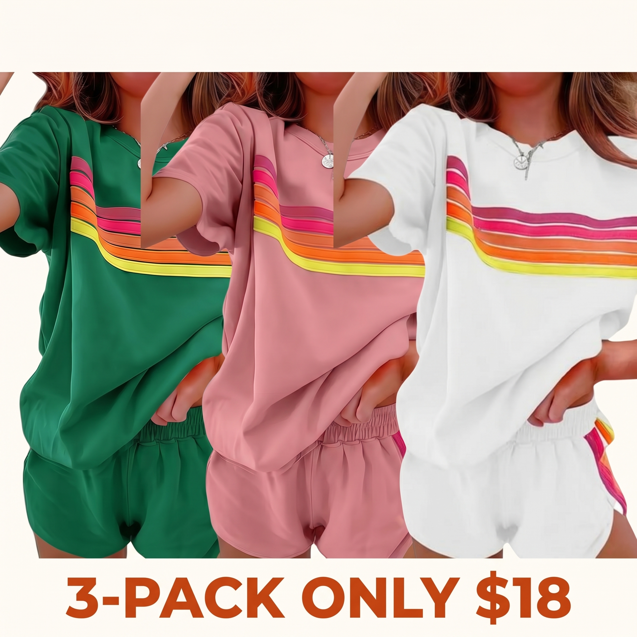 Women's Short Two-Piece Rainbow-Striped Outdoor Sports Set