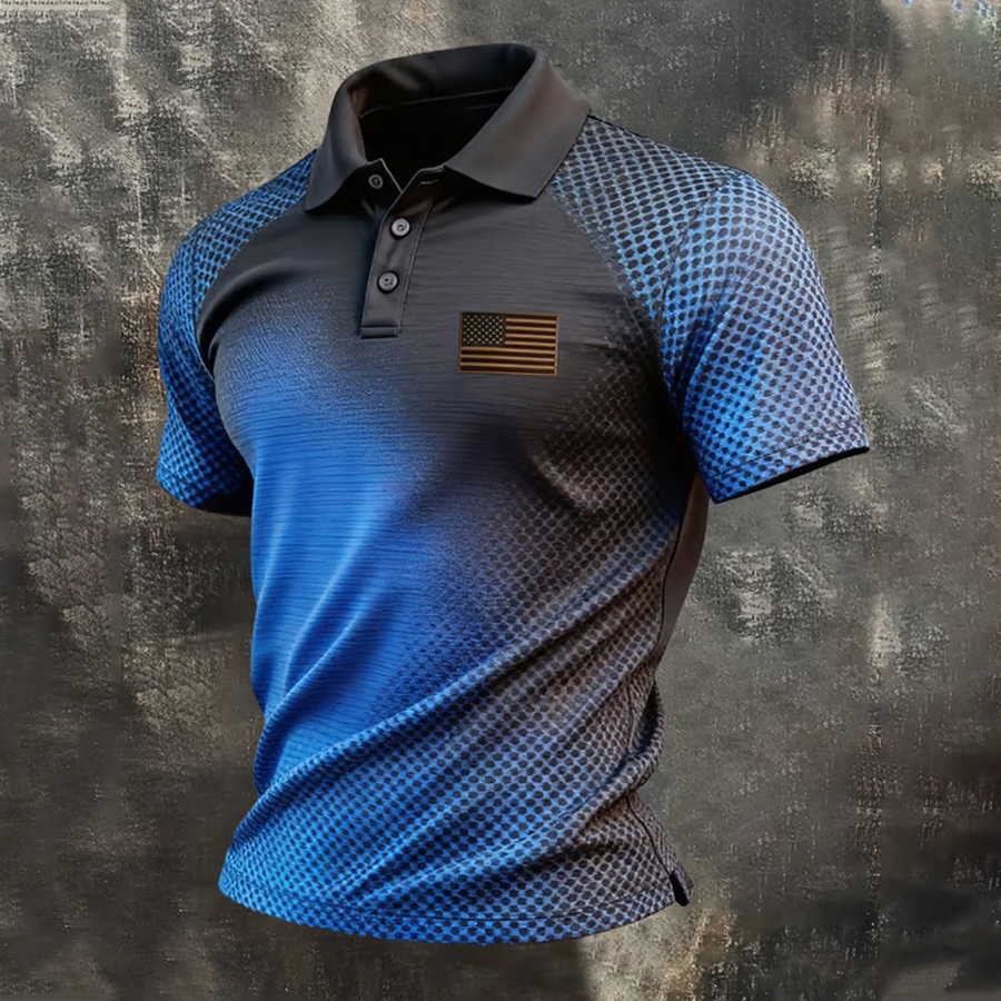 Men'S Casual Retro Patriotic Short Sleeved Polo Shirt