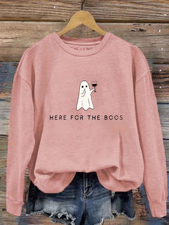 Women's Just Here for the Boos Ghost Halloween Print Crew Neck Sweatshirt