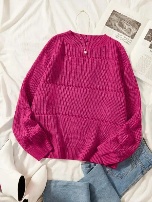 Women's Simple Minimalist Plain Textured Round Neck Sweater