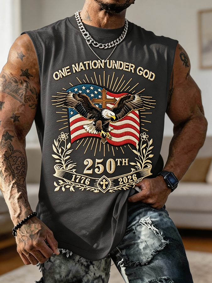 Men's One Nation Under God Anniversary 1776-2026 Eagle Sleeveless Tank Top