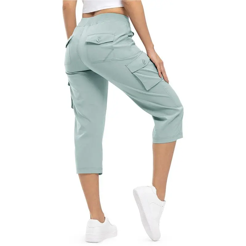 Womens Lightweight Capris Hiking Pants 6 Pockets Quick Dry Cargo Outdoor Trip Loose Shorts
