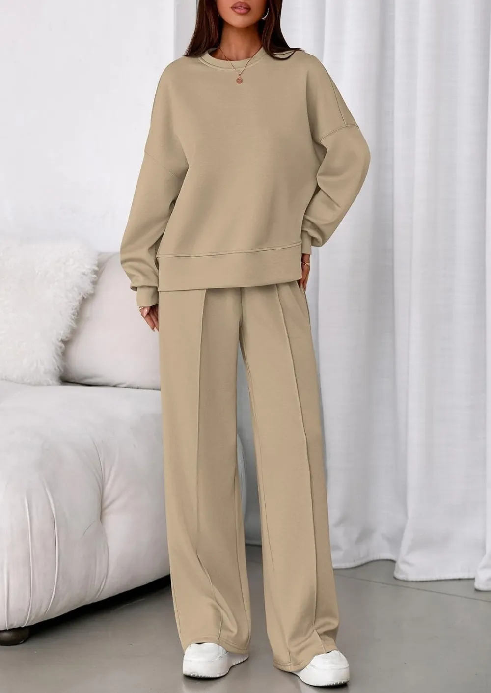 2 Piece Sets For Women Fall Trendy Long Sleeve Sweatshirt Wide Leg Pants Loungewear