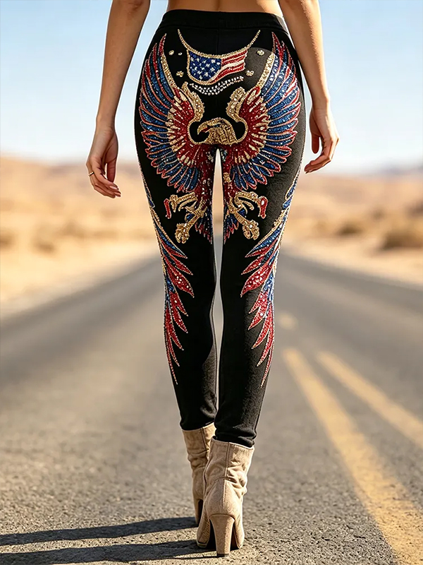 Women's Eagle American Flag Art Print Leggings