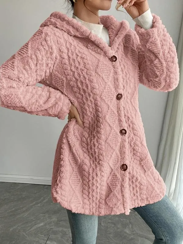 Women's Solid Color Fuzzy Hooded Jacket