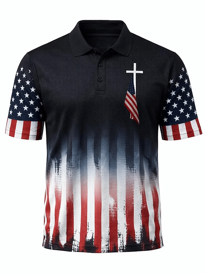 Men's Casual Flag Independence Day Print Polo