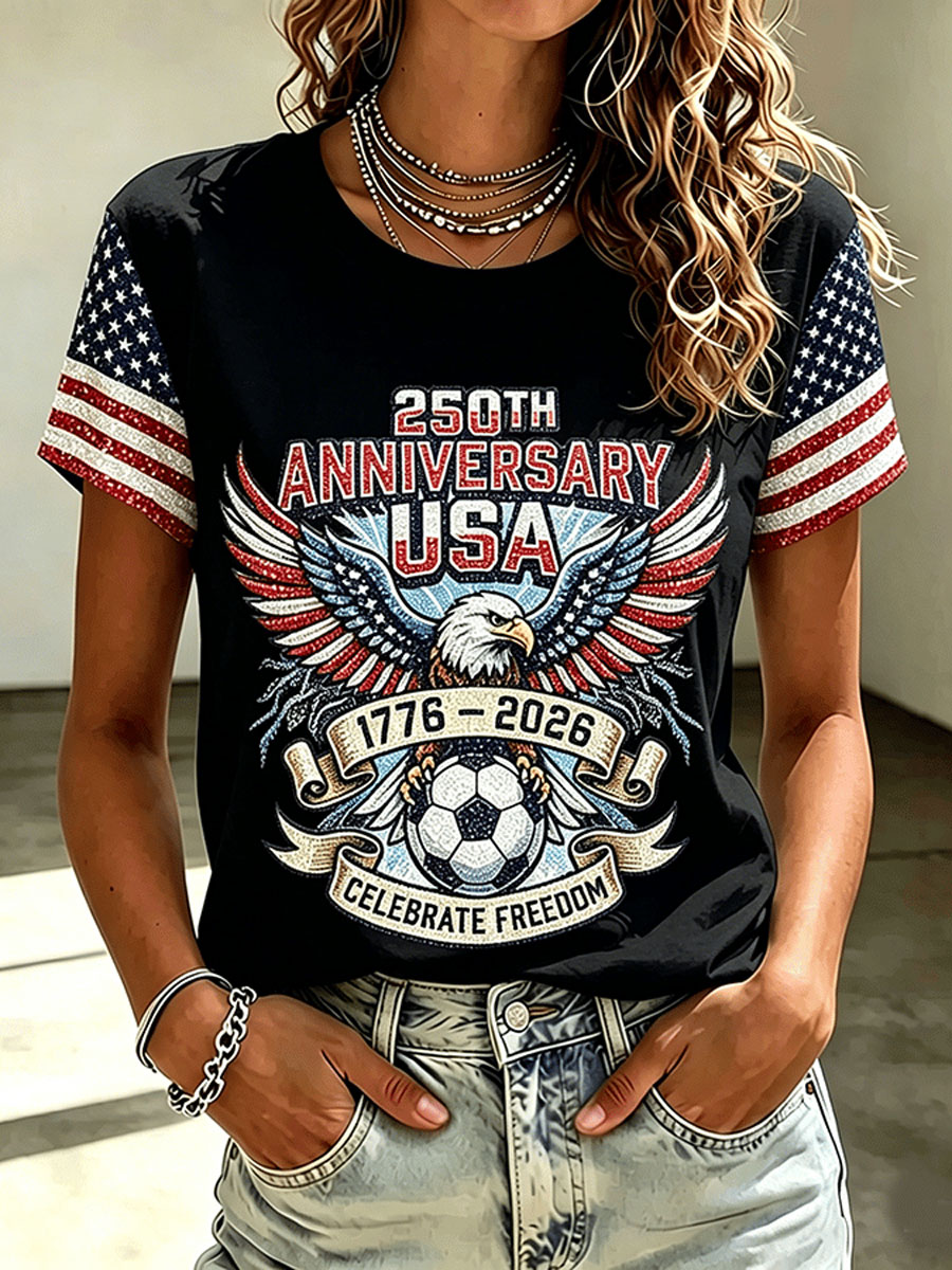 American Soccer Fan Patriotic Graphic Print Women's Casual T-Shirt