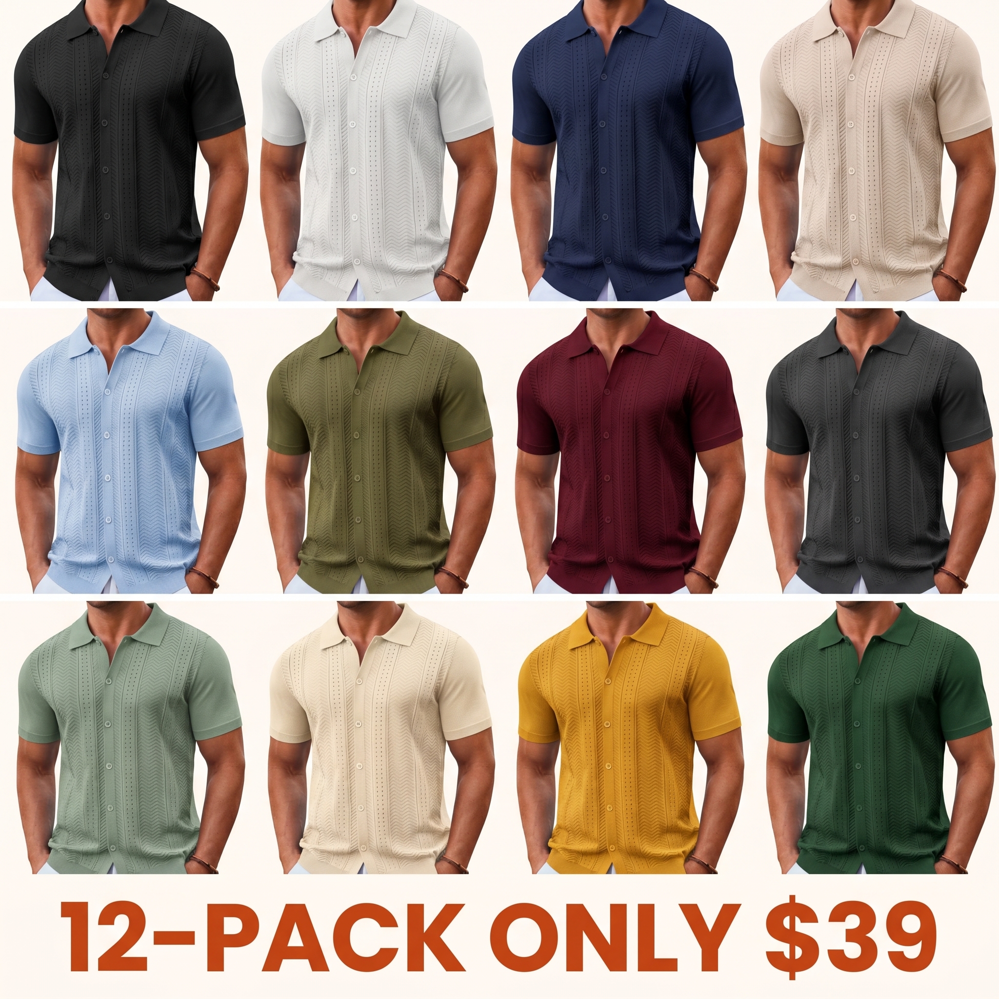 Men's Knitted Button-Down Shirt — Summer Short-Sleeve Casual Top, Vintage Beach Vacation Style Shirt