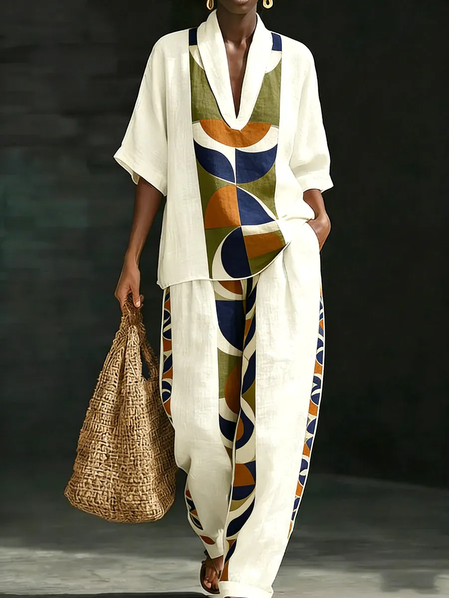 Women’s Tribal Geometric Print Two-Piece Set