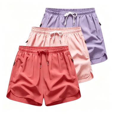 Women's 3-Pack Quick-Dry Athletic Shorts – Elastic Waist with Drawstring & Zippered Pockets for Summer Sports
