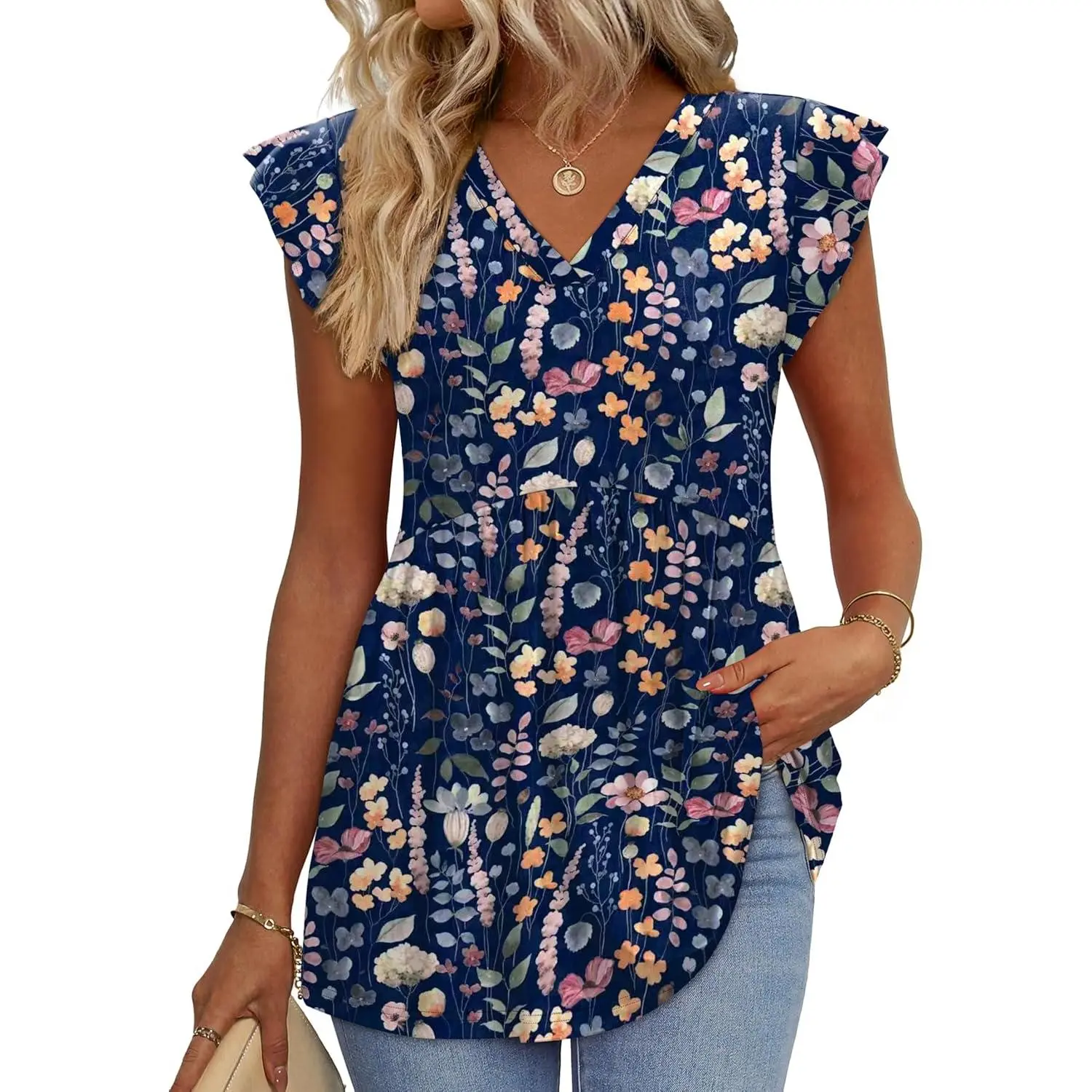 Womens Summer Tops 2026 Babydoll Shirts Ruffle Sleeve Spring Outfits Dressy Casual Blouses