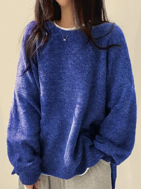 Women's Drop Shoulder Split Hem Sweater