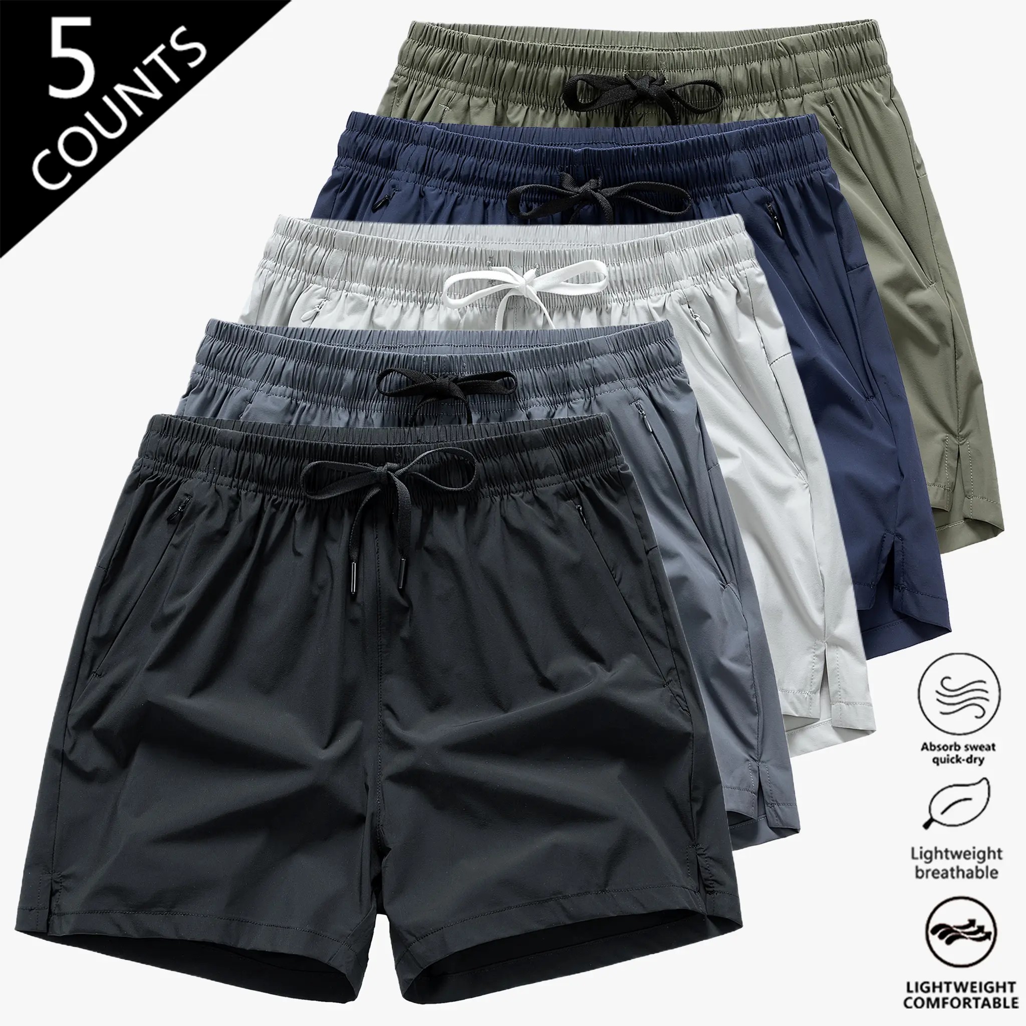 🌊☀️Men’s 5-Pack Quick-Dry Beach & Casual Shorts with Pockets