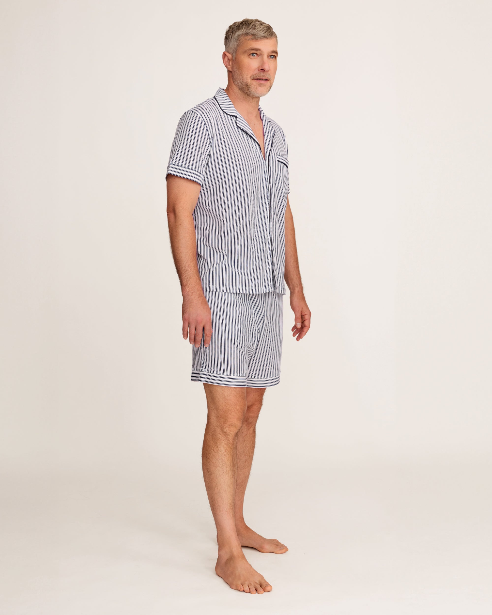Men's Pima Pajama Short Set in Navy French Ticking