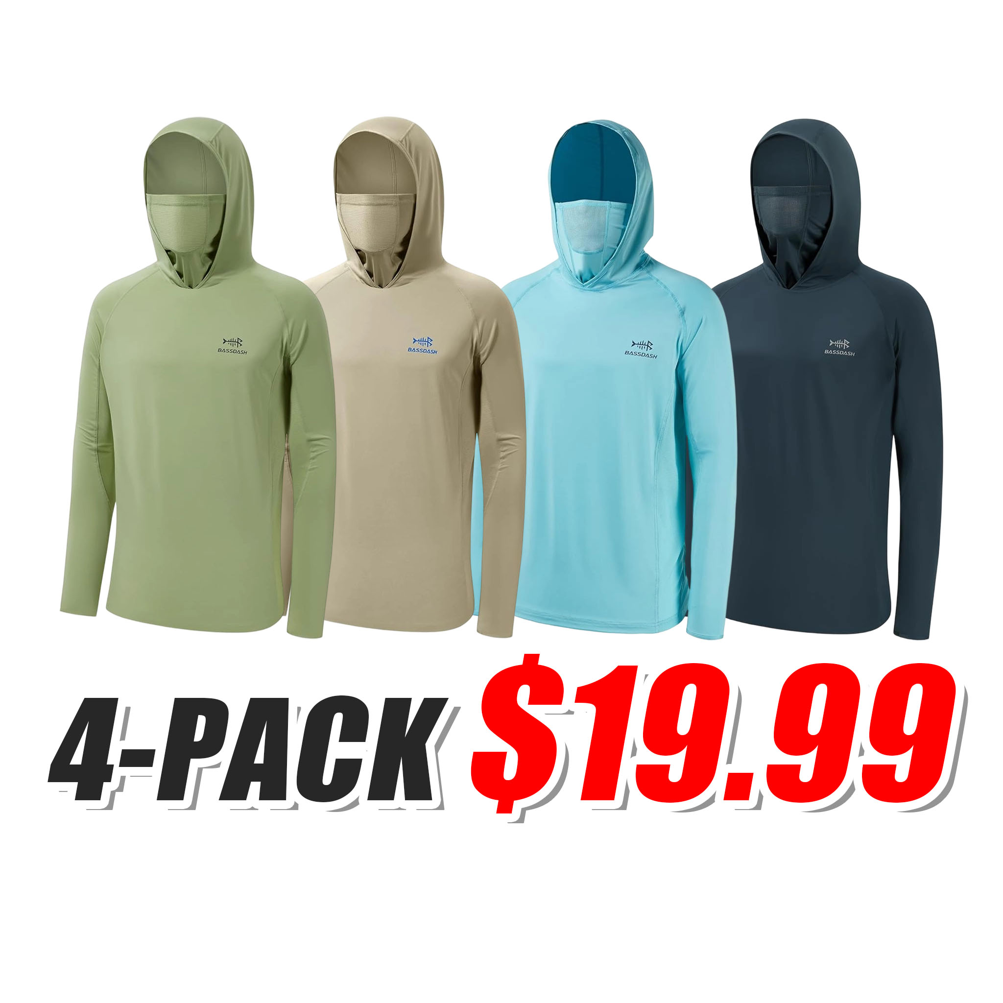 🔥 HOT SALE 📦 8-PACK DEAL ☀️☀️☀️UPF 50+ Men’s Long Sleeve Fishing Shirt with Mask UV Neck Gaiter Hoodie