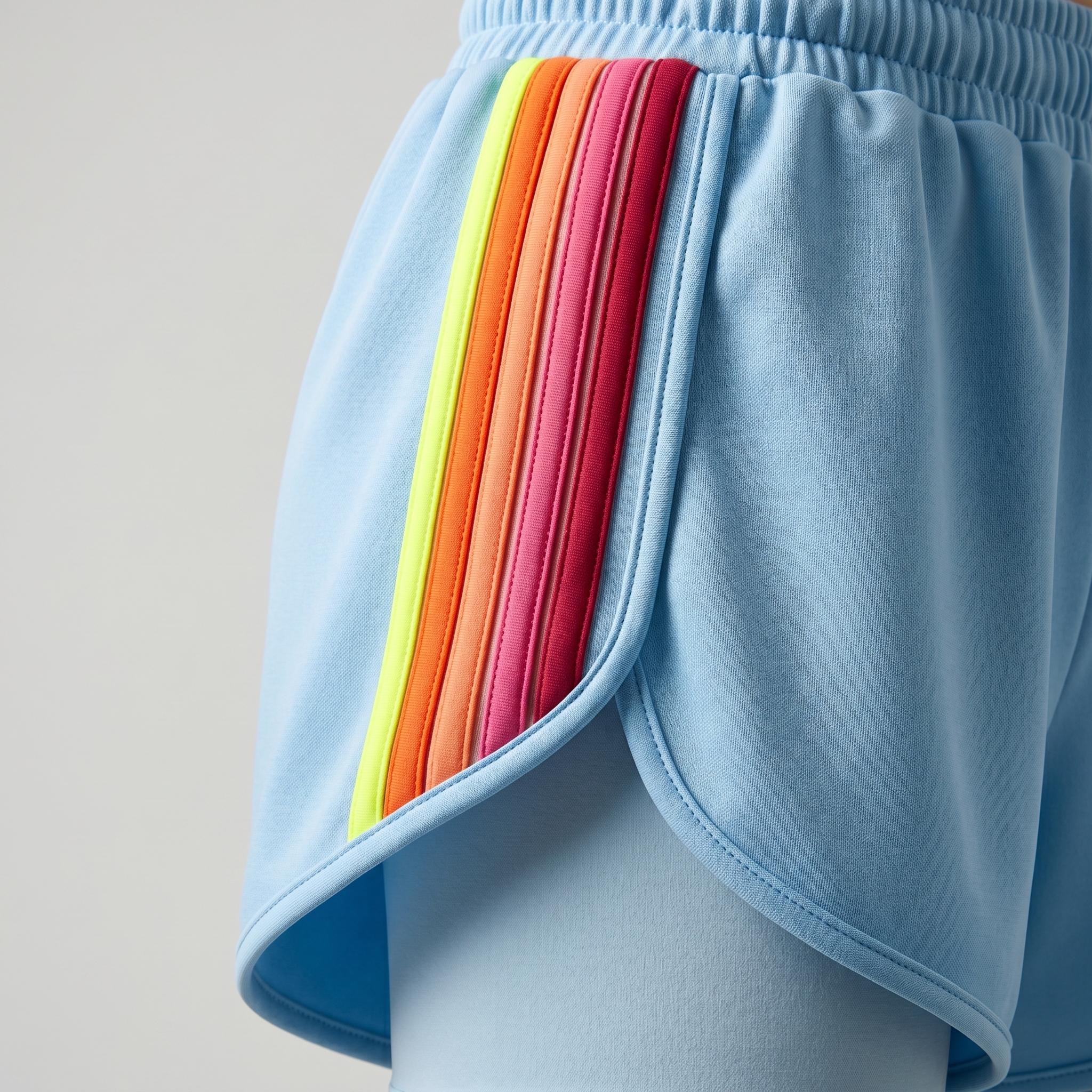 Women's Short Two-Piece Rainbow-Striped Outdoor Sports Set