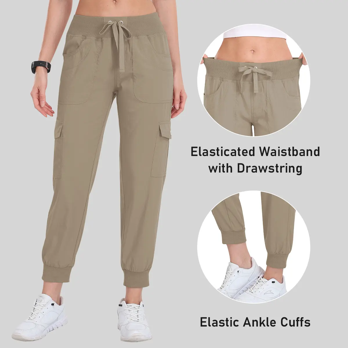 PLUS SIZE Lightweight Hiking Cargo Pants Outdoor Quick Dry Casual Travel Sweatpants Joggers Elastic Waist 6 Pockets