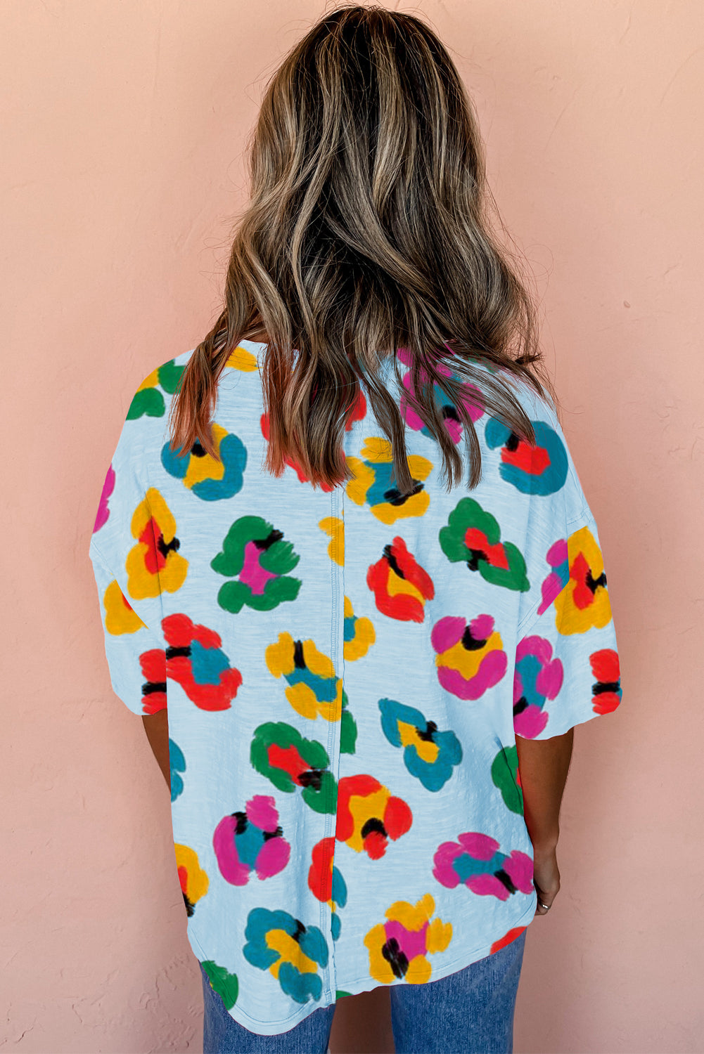 Green Leopard Drop Shoulder Oversize Tee