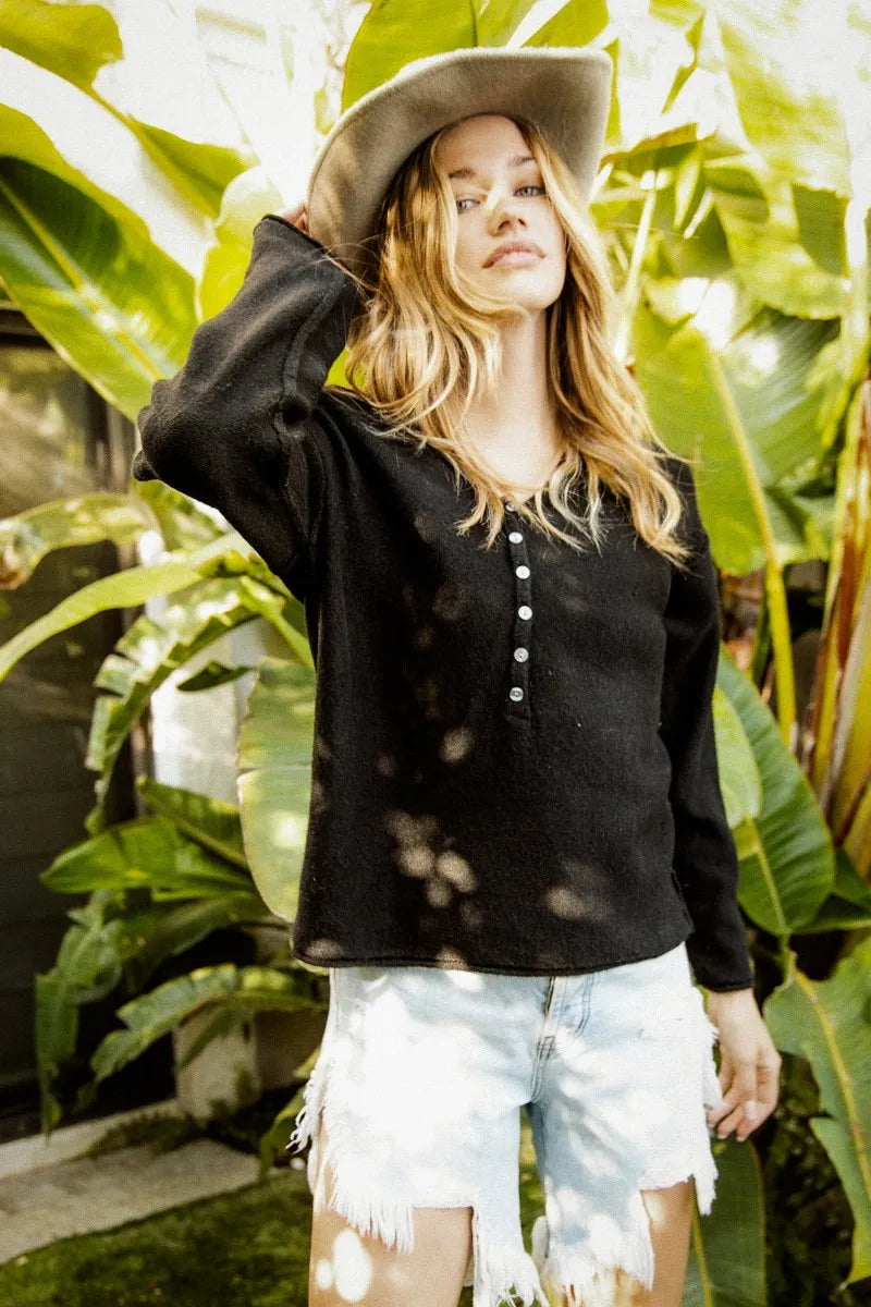 V Neck Sweater Top With Button Details