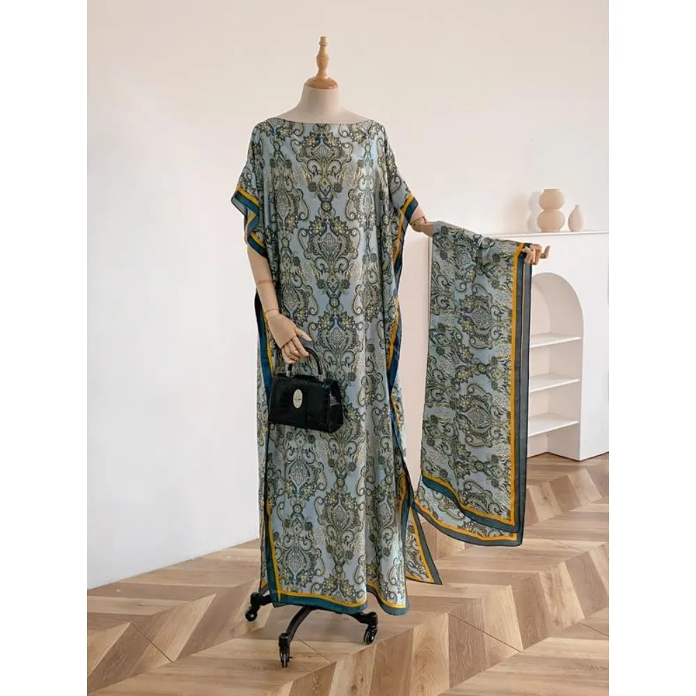 Women's Print Long Scarf & Poncho Set