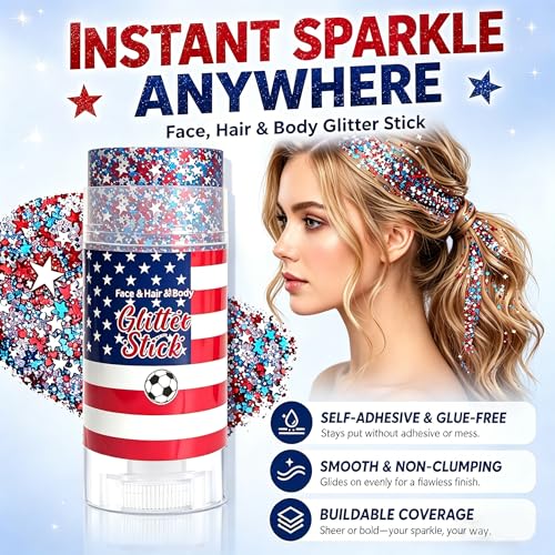 Patriotic Face & Body Glitter Stick, Hair Glitter Stick for Independence Day