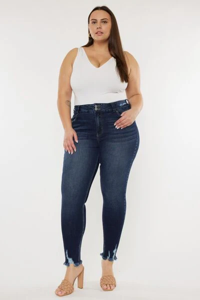 Full Size Cat's Whiskers Raw Hem High Waist Jeans