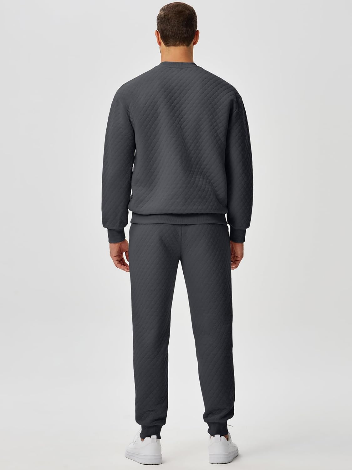 Men's Quilted 2 Piece Casual Outfits Crewneck Sweatshirt Tracksuit & Joggers Sweatpants Sweatsuit Set