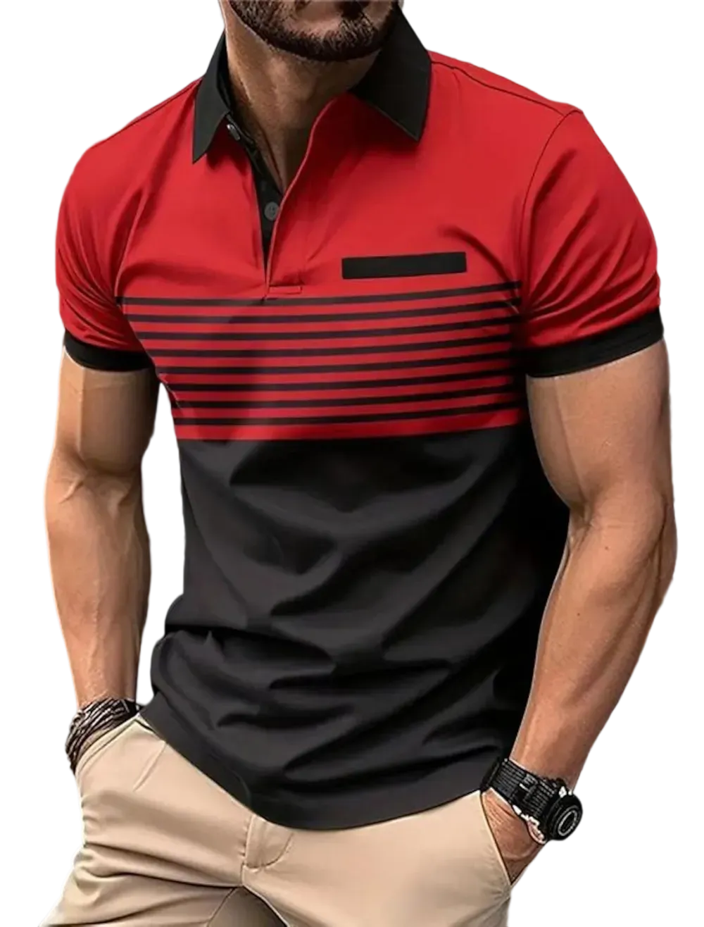 Men'S Striped Polo Shirts Golf Shirt Short Sleeve Polo Shirts Collared Shirts Business Casual WorkWear Formal Wear Festival Wear Buttons 3D Print Spring & Summer White Wine Orange