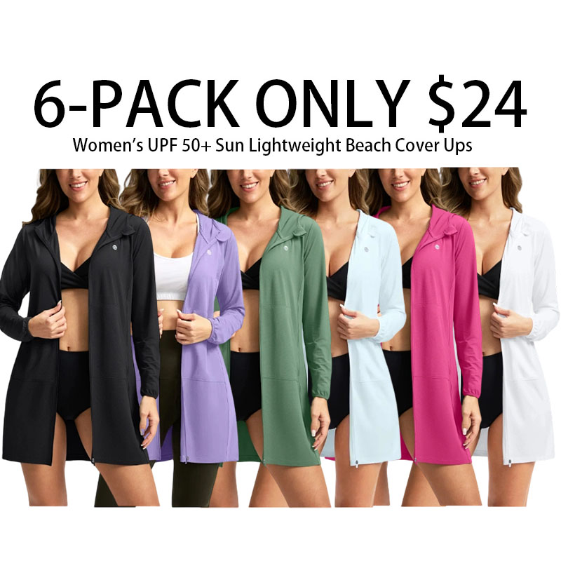 Women's UPF 50+ Sun Protection Swim Long Jacket SPF Lightweight Beach Cover Ups