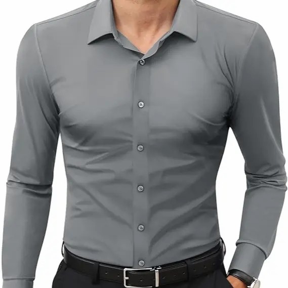 Men's 16-Way Stretch Slim Fit Dress Shirt – Breathable Quick Dry Long Sleeve Button Down, Wrinkle-Free Traveler Top