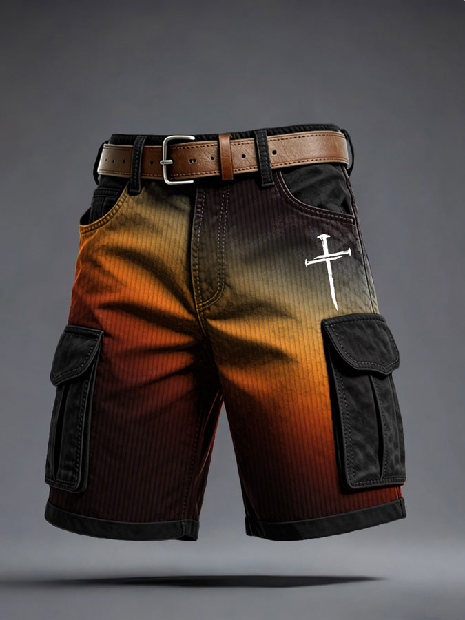 Men'S Retro Faith Printed Multi Pocket Design Cargo Pants