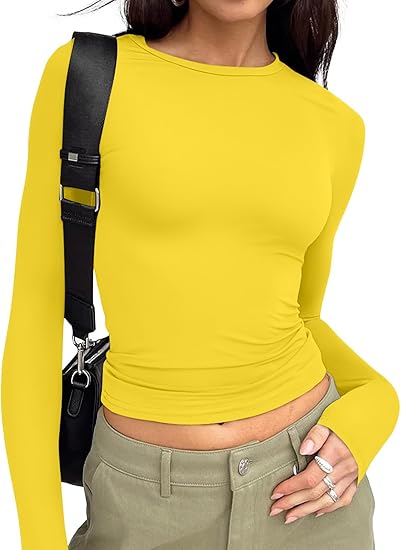 【Limited time deal】Women's Undershirt Long Sleeve SlimRound Neck Slim Fit Streetwear Basic Minimalist Womenswear Top