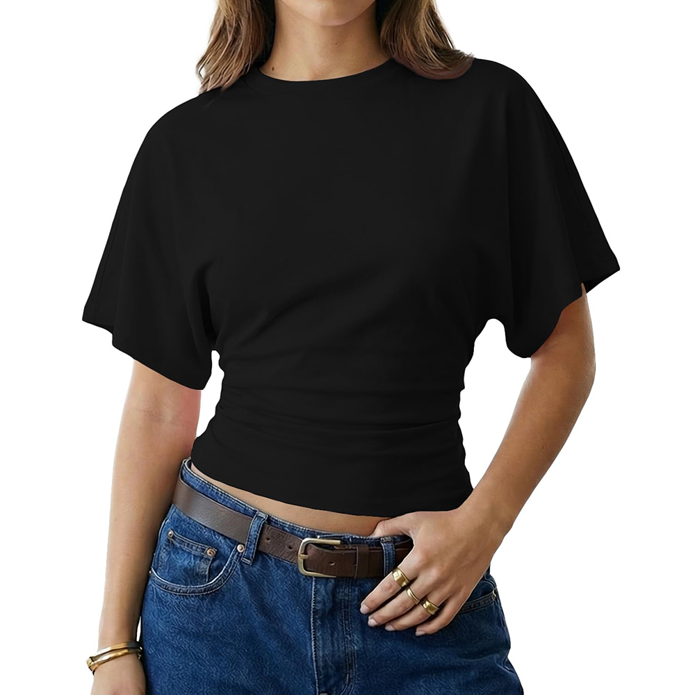 Women's Summer Casual Y2K Basic Loose Ruched Short T-Shirt