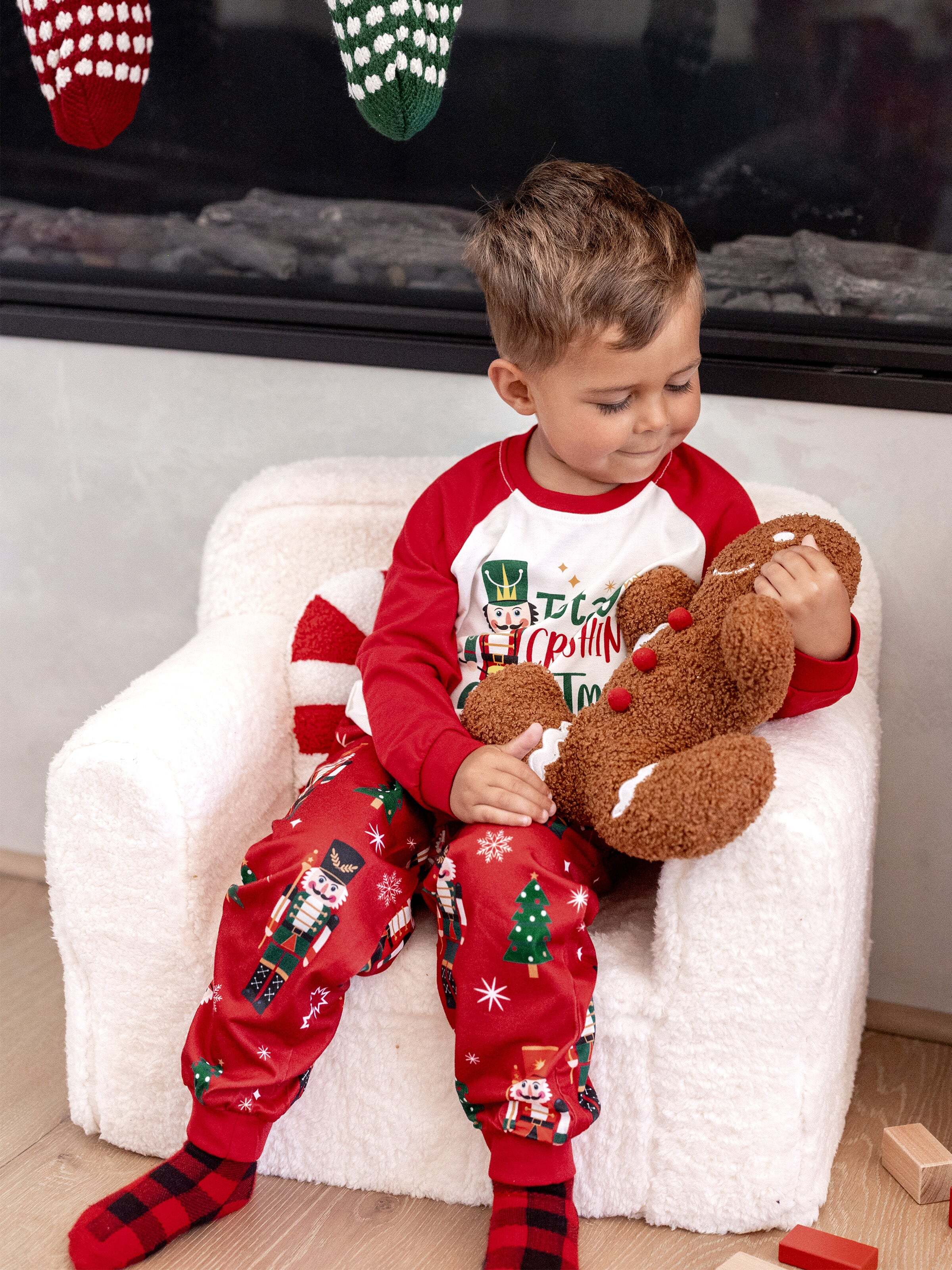 Christmas Matching Family Pajamas Set Nutcracker Print PJS with Christmas Socks Red