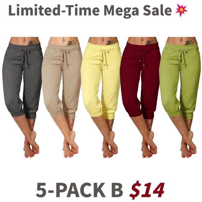 Women's Plain Drawstring Waist Capris Pants