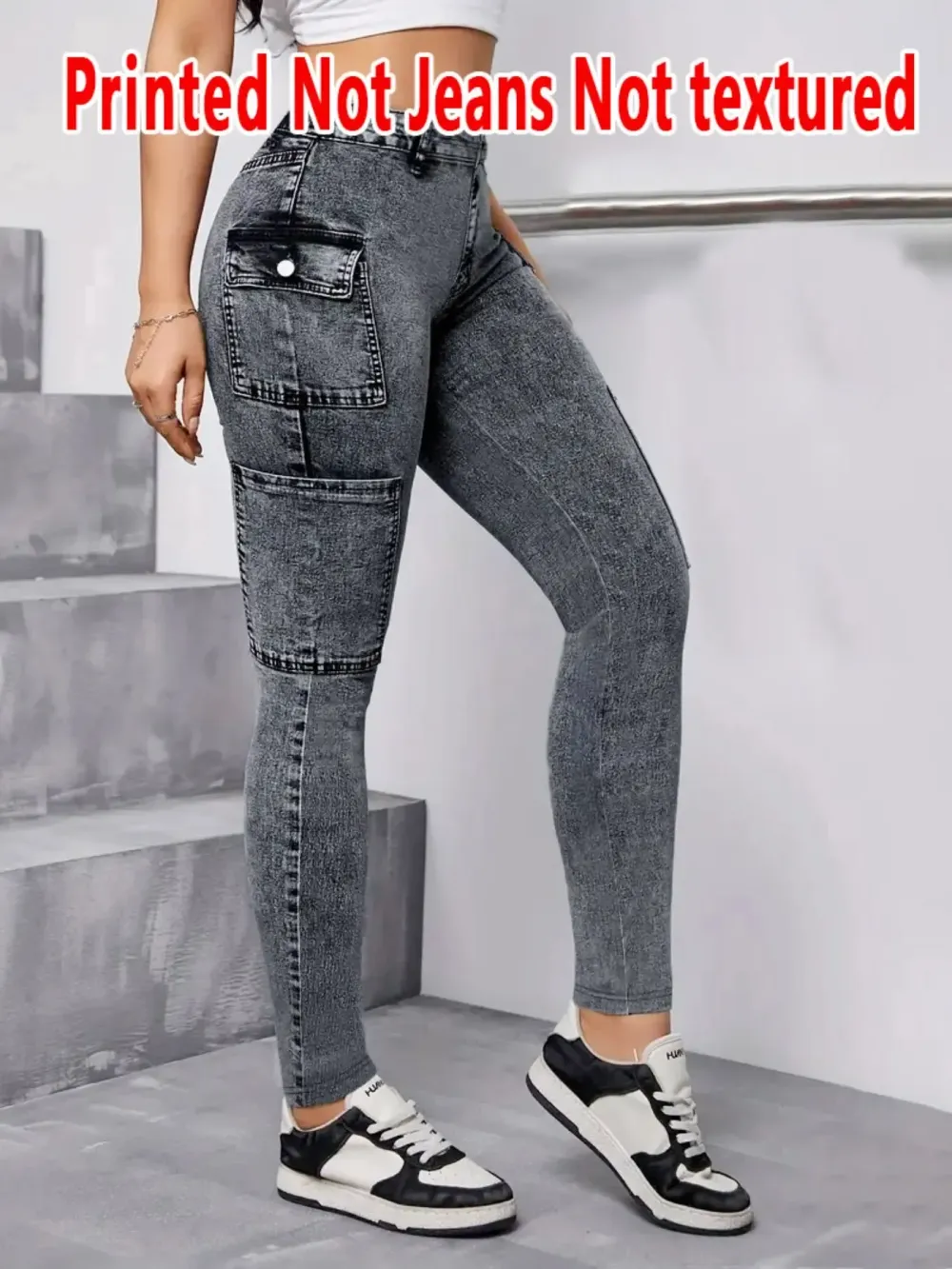 Women's Imitation Denim Skinny Pants, Denim Print Design, Stylish Comfortable Fit for Everyday Wear