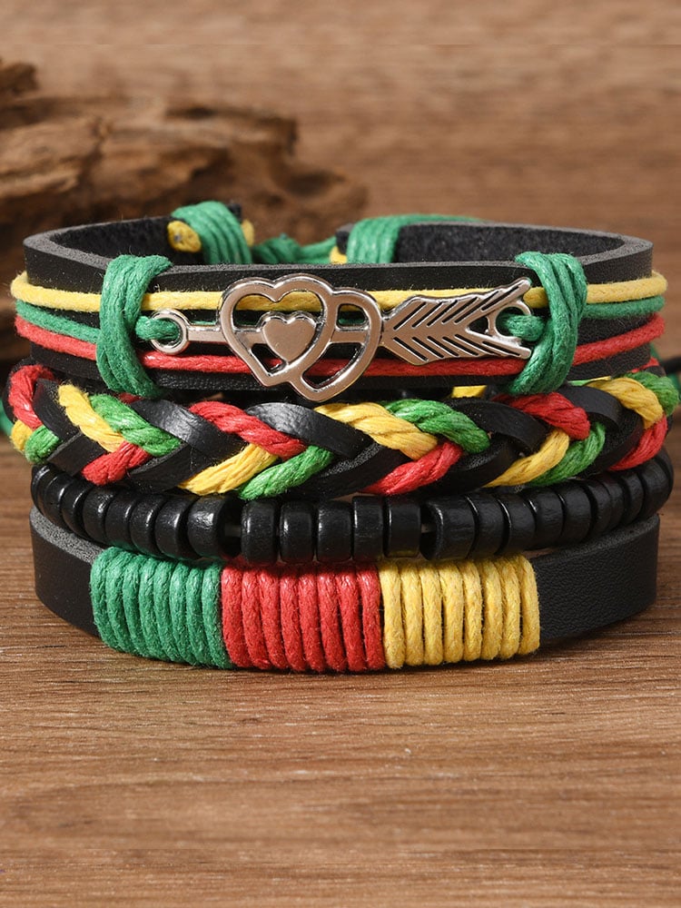 ✊🏾Black-Owned✊🏾Red Yellow Green Braided Leather Bracelet